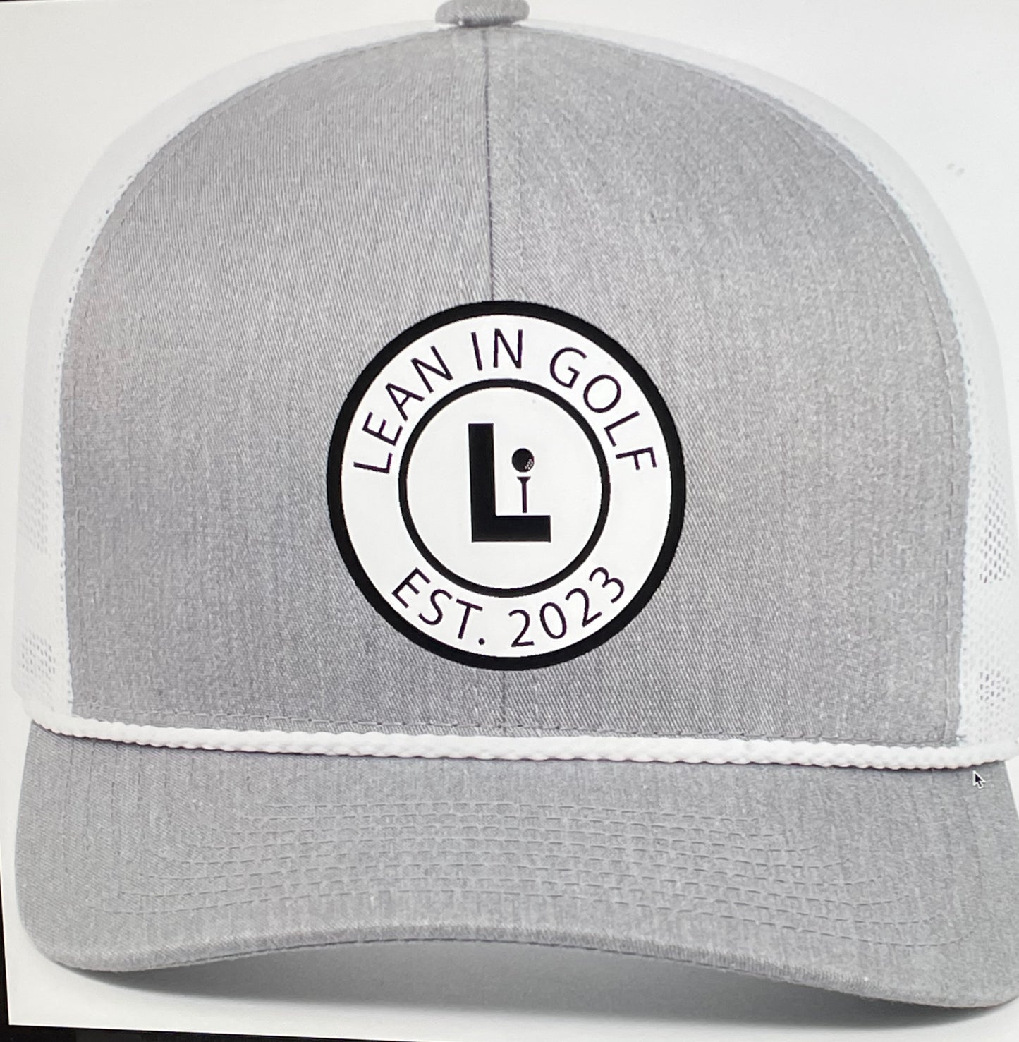 Lean In Grey/White Rope Trucker Hat with Black/White Circle