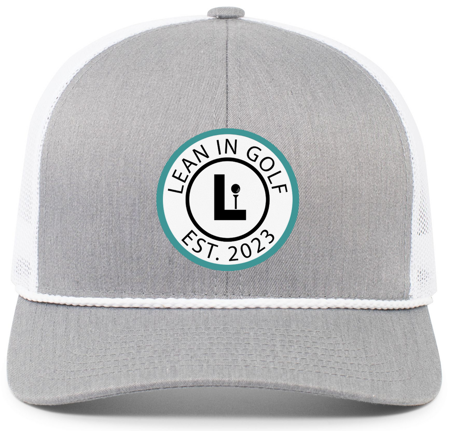 Lean In Circle Logo White/Grey Trucker hat with Teal Circle