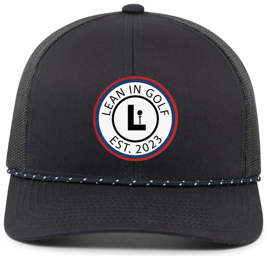 Lean In Circle Logo Navy Rope Trucker hat with Red Circle