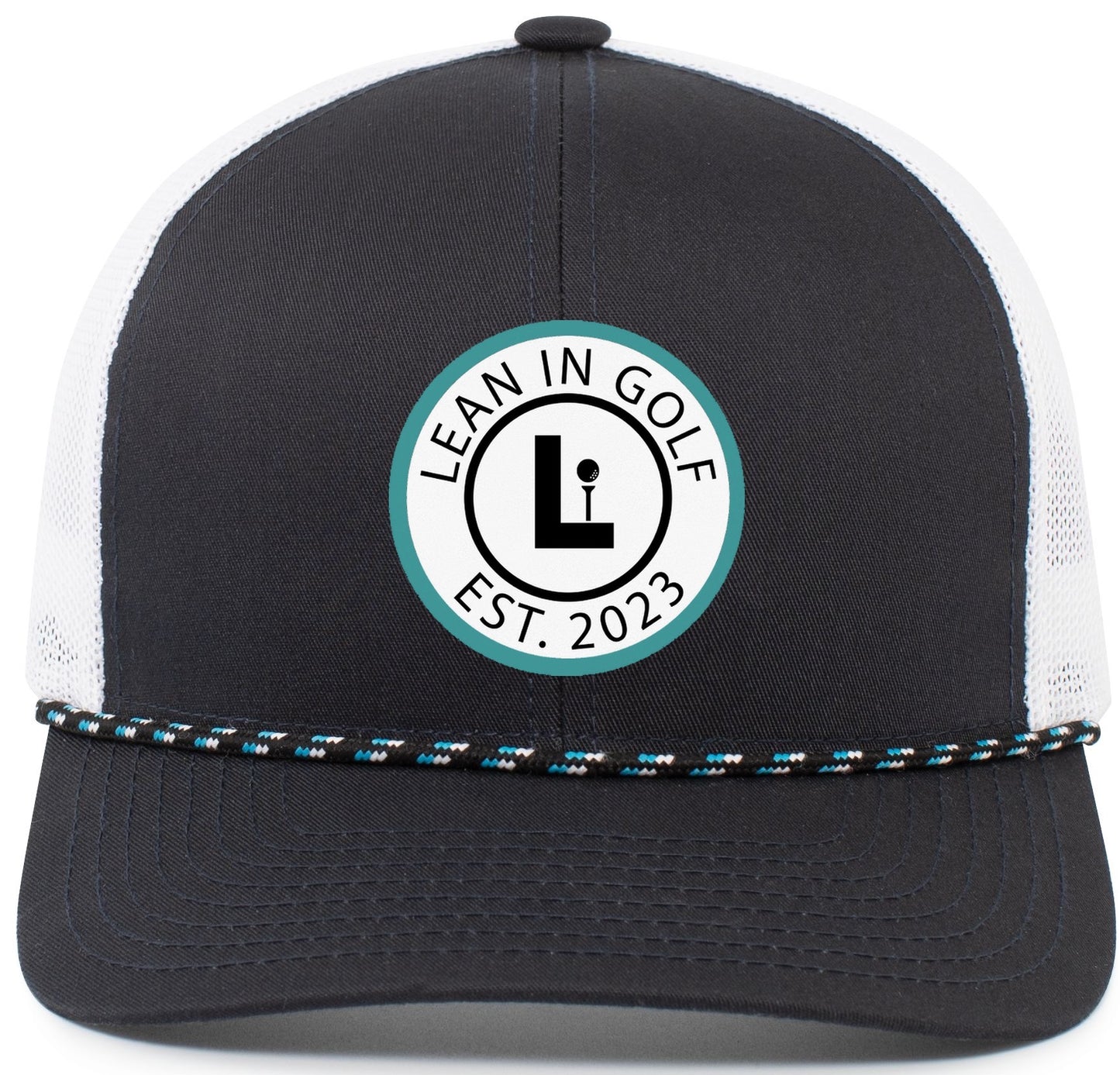 Lean In Navy/White Rope Trucker Hat with Teal/White Circle